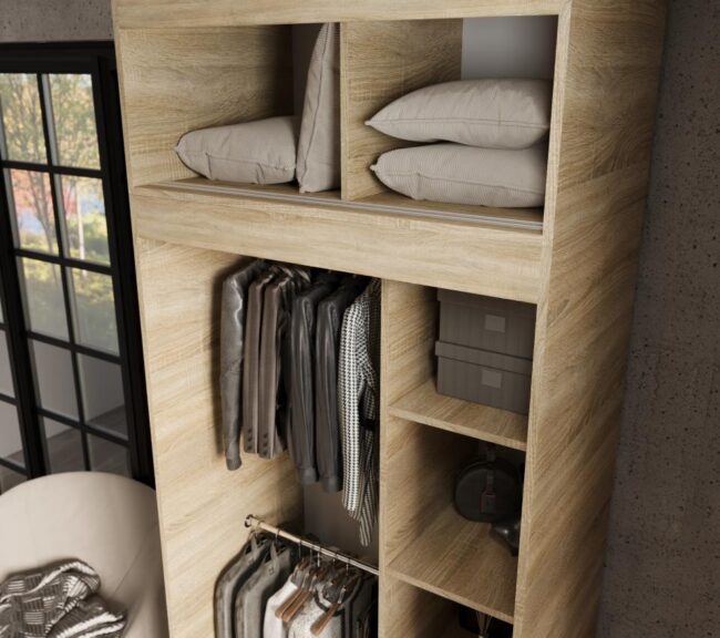 Wnętrze szafy Otario 100x250 z nadstawką dąb sonoma